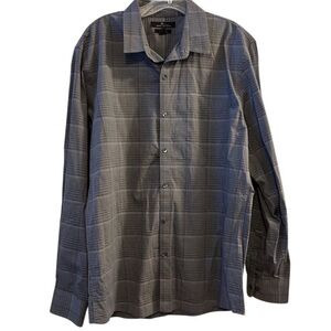 Marc‎ Anthony Men's Slim Fit Gray Plaid Dress Shirt Size L Long Sleeve